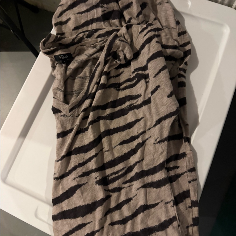 Rails Beige and Black Zebra-Stripe V-Neck Dress